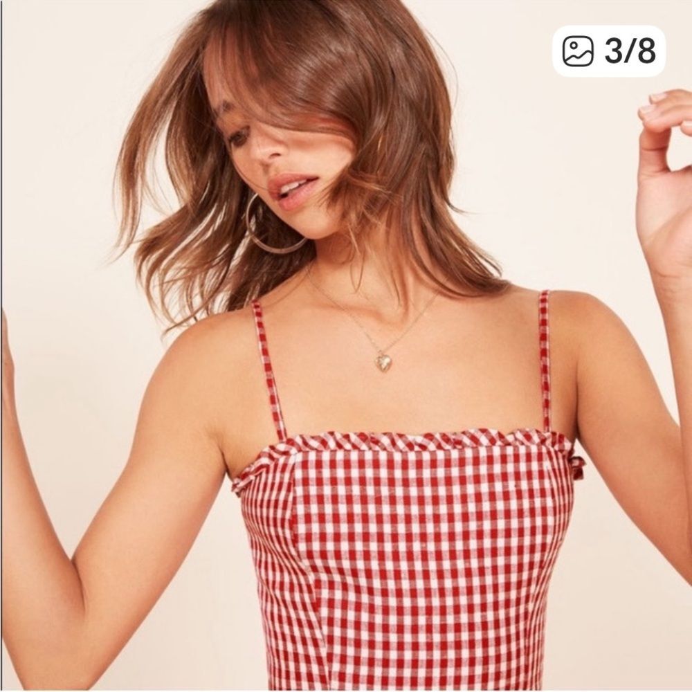Reformation red gingham Ava mini dress size 2 - Picture 3 of 12